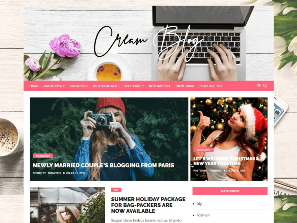 Cream-Blog-best-free-feminine-WordPress-themes-EverestThemes